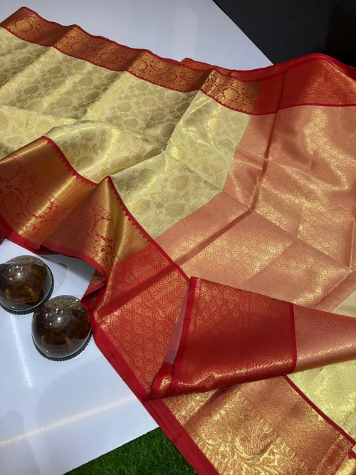 Regal Kanchi Pattu Silk Saree with All-Over Weaving & Brocade Blouse